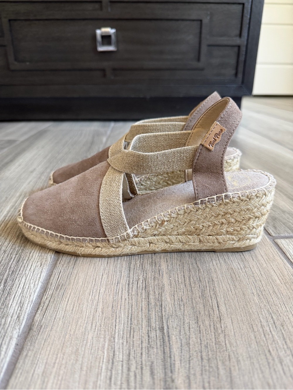 Women's Taupe Suede Espadrille Slingback Flats with Cross Straps - Picture 2 of 4